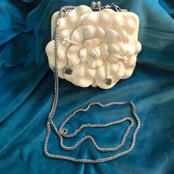 Brighton Handbags - Brighton White Patent Leather Flower Clutch Pouch